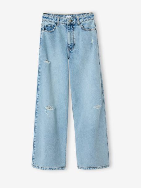 Distressed Wide-Leg Jeans for Girls, JONEN light blue+medium blue - vertbaudet enfant 