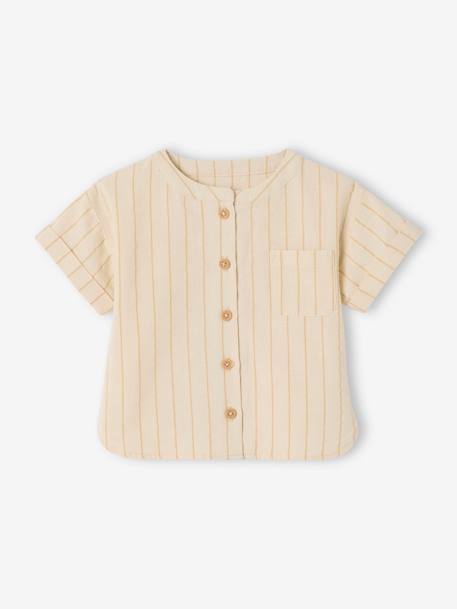 Baby Outfit: Striped Linen-Look Shirt + Gauze Shorts grey blue - vertbaudet enfant 