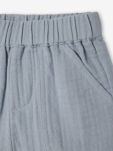 Baby Outfit: Striped Linen-Look Shirt + Gauze Shorts grey blue - vertbaudet enfant 