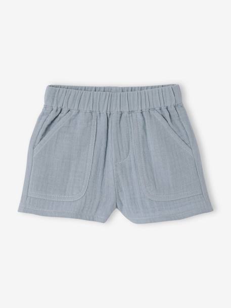 Baby Outfit: Striped Linen-Look Shirt + Gauze Shorts grey blue - vertbaudet enfant 