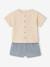 Baby Outfit: Striped Linen-Look Shirt + Gauze Shorts grey blue - vertbaudet enfant 