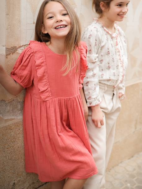 Girl's dress in organic cotton gauze CYRILLUS blush - vertbaudet enfant 