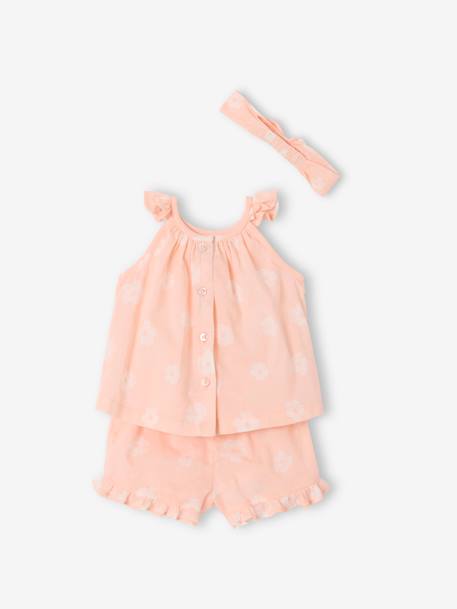 Printed Sleeveless Top + Shorts + Headband Ensemble for Baby Girls pale pink - vertbaudet enfant 