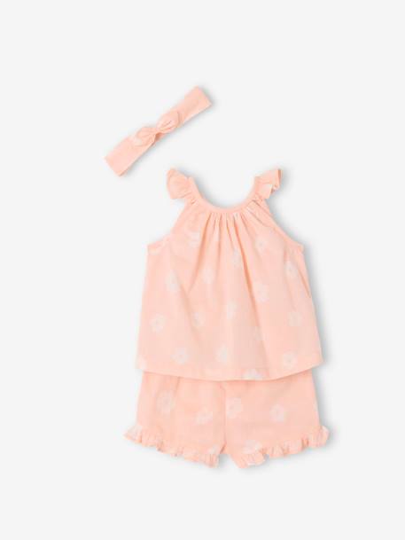Printed Sleeveless Top + Shorts + Headband Ensemble for Baby Girls pale pink - vertbaudet enfant 