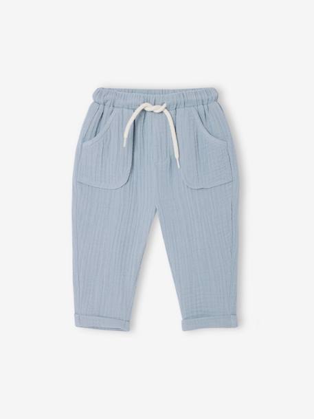 Cotton Gauze Trousers for Babies cappuccino+fir green+grey blue - vertbaudet enfant 