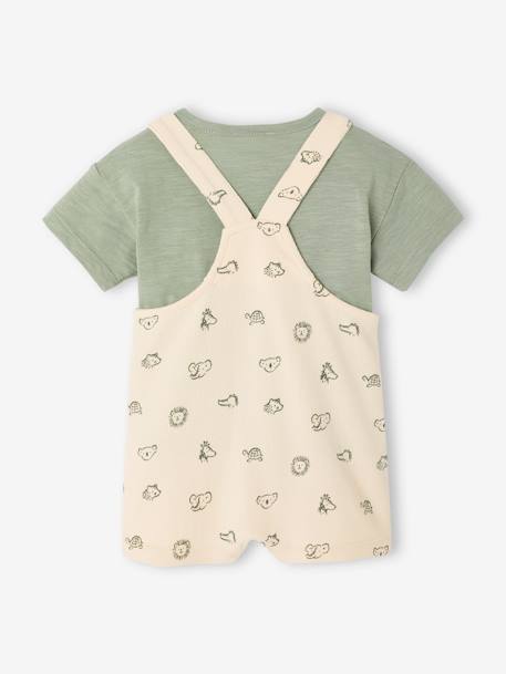 3-Piece Gift Set: T-Shirt + Dungarees + Comforter for Babies sage green - vertbaudet enfant 