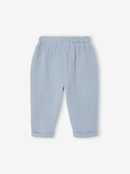 Cotton Gauze Trousers for Babies cappuccino+fir green+grey blue - vertbaudet enfant 