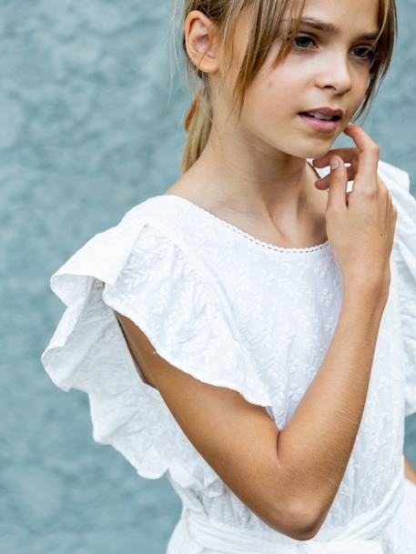 Suzanne playsuit for girls - Plume CYRILLUS occasionwear ecru - vertbaudet enfant 