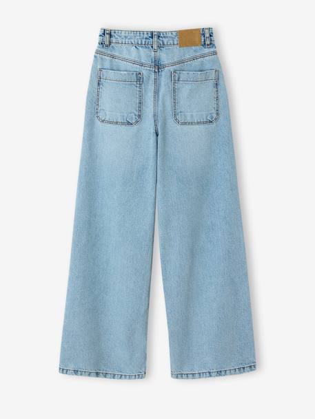 Distressed Wide-Leg Jeans for Girls, JONEN light blue+medium blue - vertbaudet enfant 