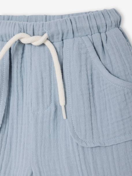 Cotton Gauze Trousers for Babies cappuccino+fir green+grey blue - vertbaudet enfant 