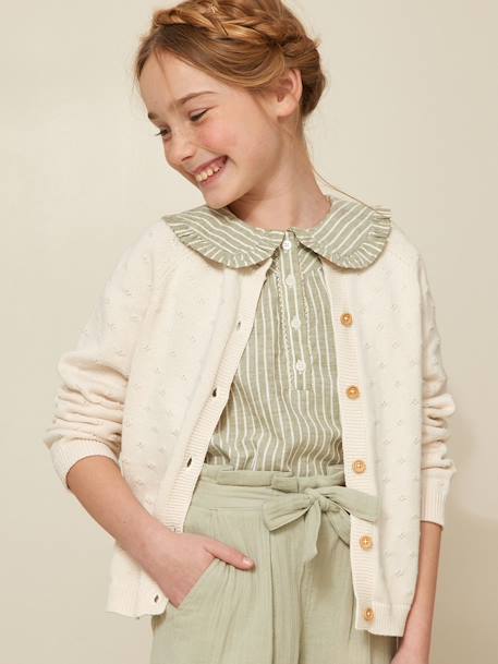 Girl's fancy stitch cardigan CYRILLUS ecru+pale pink - vertbaudet enfant 