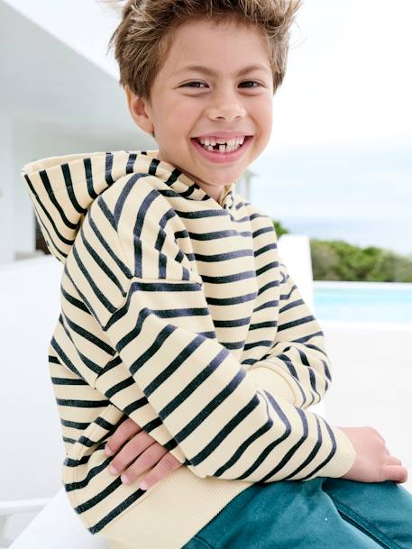 Striped hooded sweatshirt for boys navy blue - vertbaudet enfant 