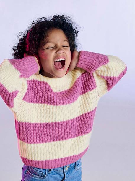 Striped jumper for girls ecru - vertbaudet enfant 