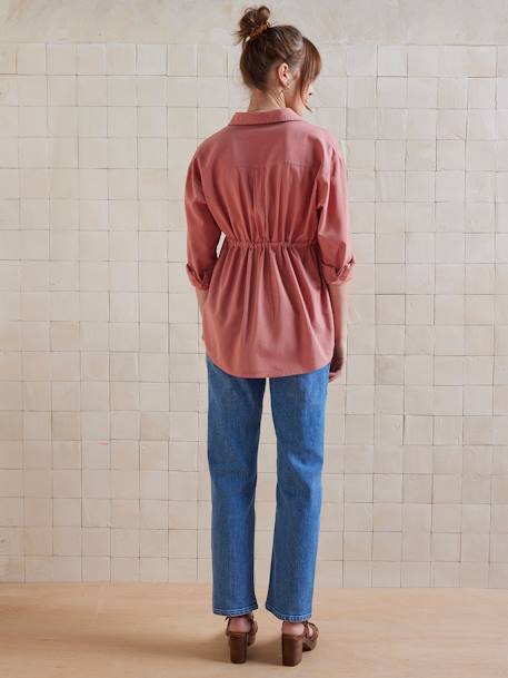 Linen-Effect Cotton Shirt for Maternity & Nursing tomato red - vertbaudet enfant 