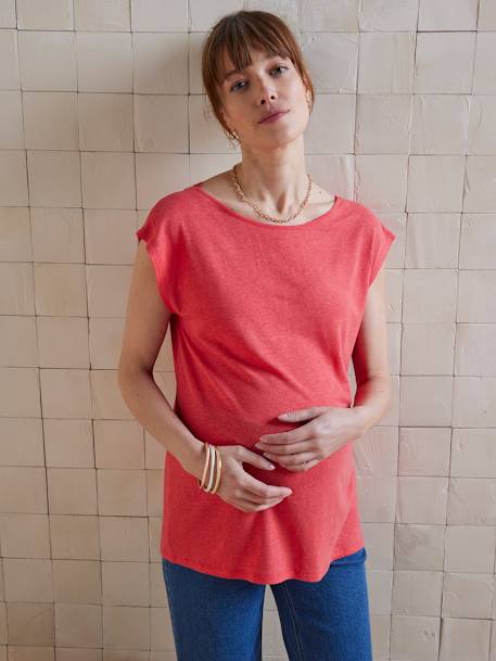 Linen Blend Front/Back Maternity T-Shirt old rose+pomegranate - vertbaudet enfant 