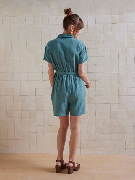 Cotton Gauze Playsuit, Maternity & Nursing emerald green - vertbaudet enfant 