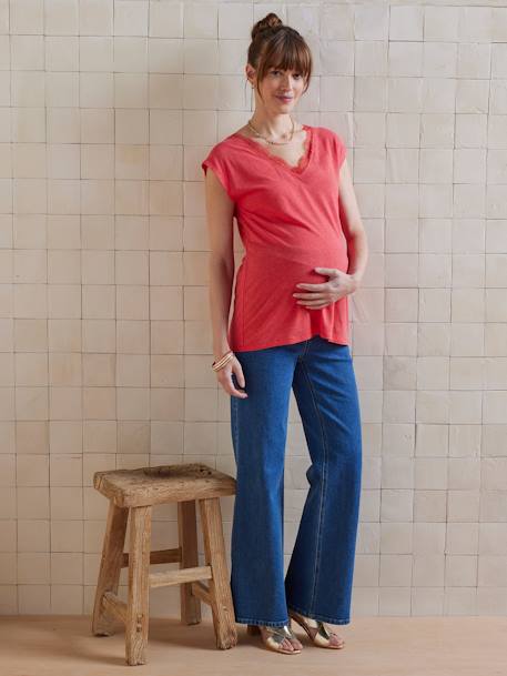 Linen Blend Front/Back Maternity T-Shirt old rose+pomegranate - vertbaudet enfant 