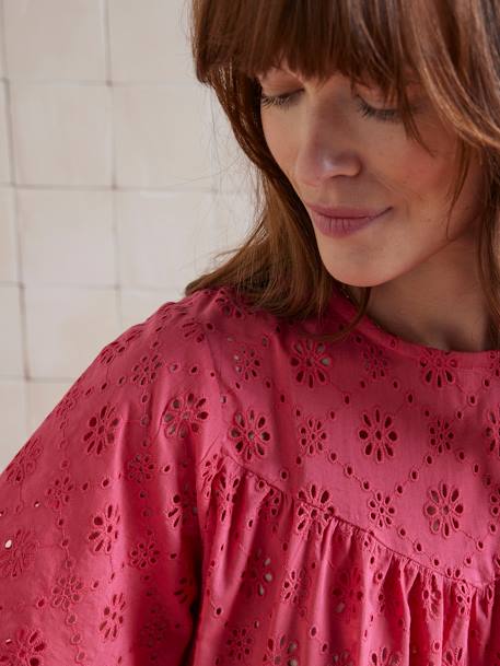 Blouse in Broderie Anglaise for Maternity raspberry pink - vertbaudet enfant 