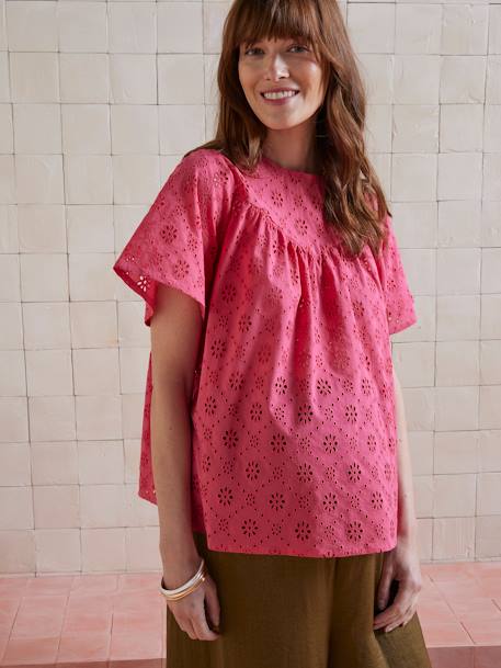 Blouse in Broderie Anglaise for Maternity raspberry pink - vertbaudet enfant 