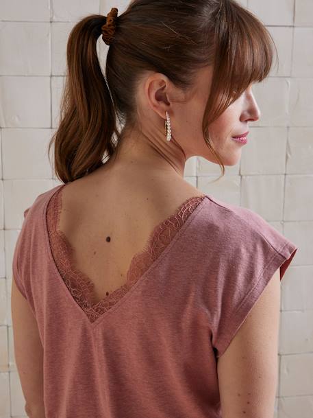 Linen Blend Front/Back Maternity T-Shirt old rose+pomegranate - vertbaudet enfant 