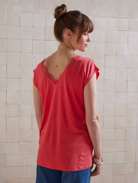 Linen Blend Front/Back Maternity T-Shirt old rose+pomegranate - vertbaudet enfant 
