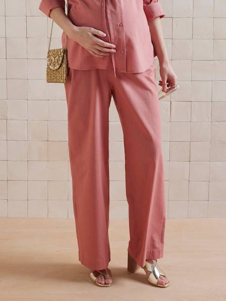 Plain Wide-Leg Linen-Effect Trousers for Maternity tomato red - vertbaudet enfant 