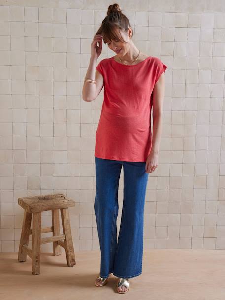 Linen Blend Front/Back Maternity T-Shirt old rose+pomegranate - vertbaudet enfant 