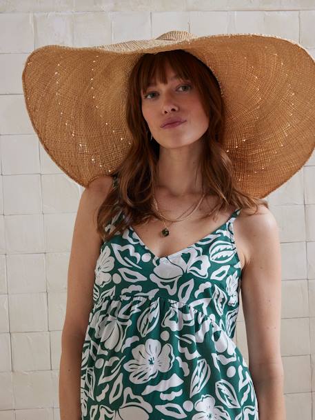 Long Fluid Dress with Straps for Maternity fir green - vertbaudet enfant 
