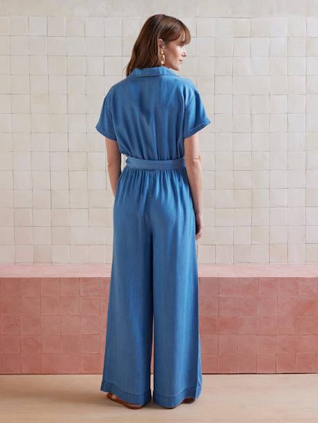 Wide-Leg, Short-Sleeved Lyocell Jumpsuit for Pregnancy & Nursing olive+stone - vertbaudet enfant 