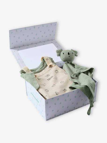 3-Piece Gift Set: T-Shirt + Dungarees + Comforter for Babies sage green - vertbaudet enfant 