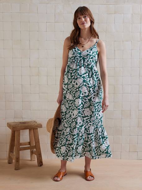 Long Fluid Dress with Straps for Maternity fir green - vertbaudet enfant 