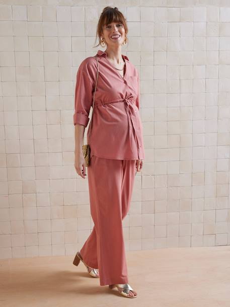 Plain Wide-Leg Linen-Effect Trousers for Maternity tomato red - vertbaudet enfant 