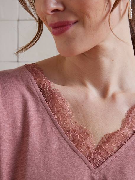 Linen Blend Front/Back Maternity T-Shirt old rose+pomegranate - vertbaudet enfant 