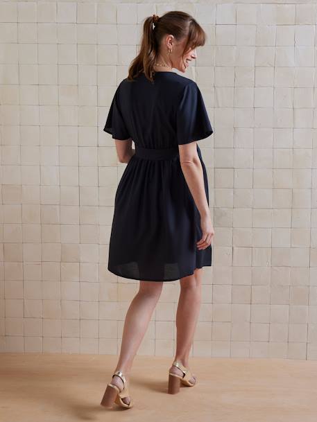 Plain Wrap-Over Dress for Maternity & Nursing - black, Maternity