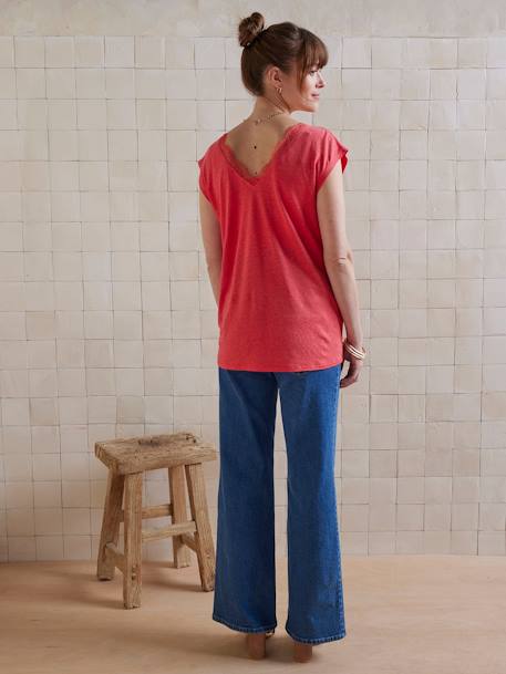 Linen Blend Front/Back Maternity T-Shirt old rose+pomegranate - vertbaudet enfant 