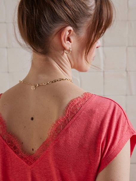 Linen Blend Front/Back Maternity T-Shirt old rose+pomegranate - vertbaudet enfant 