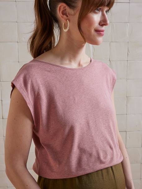 Linen Blend Front/Back Maternity T-Shirt old rose+pomegranate - vertbaudet enfant 