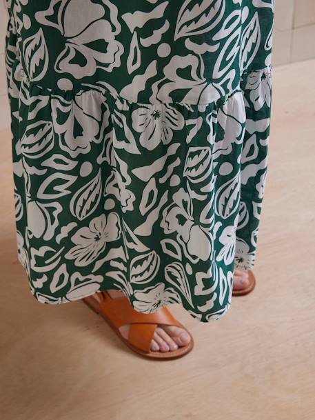 Long Fluid Dress with Straps for Maternity fir green - vertbaudet enfant 