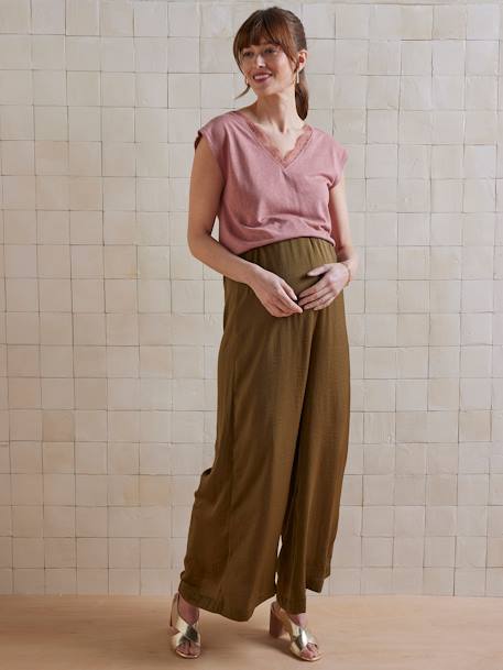 Linen Blend Front/Back Maternity T-Shirt old rose+pomegranate - vertbaudet enfant 