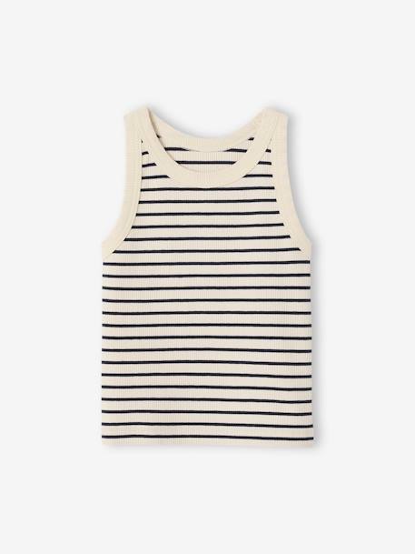 Ribbed Tank Top for Girls beige+ecru+sage green+striped blue+sweet pink - vertbaudet enfant 