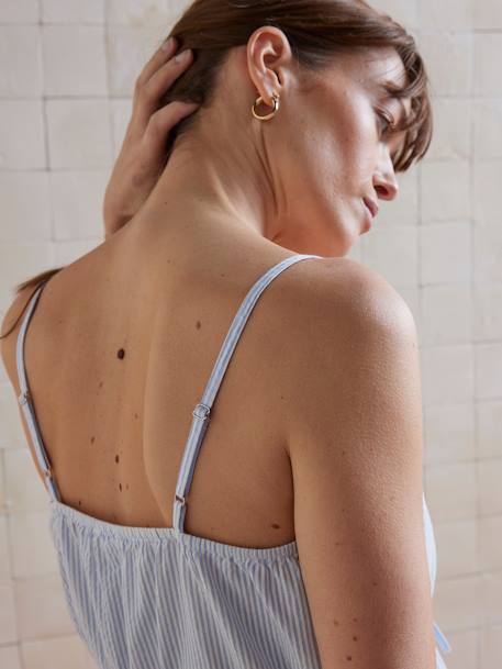Striped Seersucker Nightie with Fine Straps, for Maternity pale blue - vertbaudet enfant 