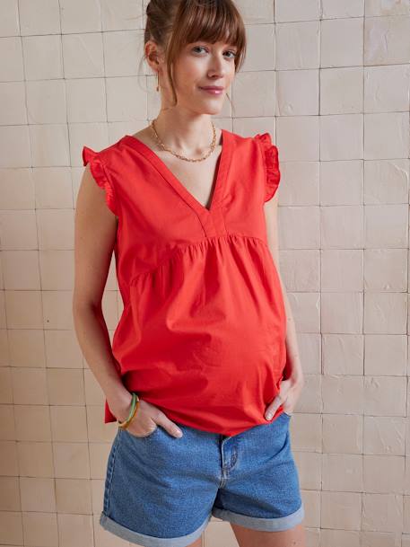 Cotton Voile Sleeveless Blouse for Maternity black+pomegranate - vertbaudet enfant 