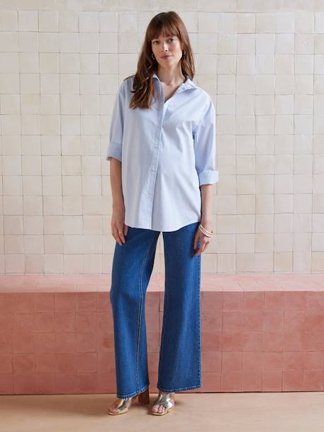 Striped Poplin Blouse for Maternity & Nursing pale blue - vertbaudet enfant 