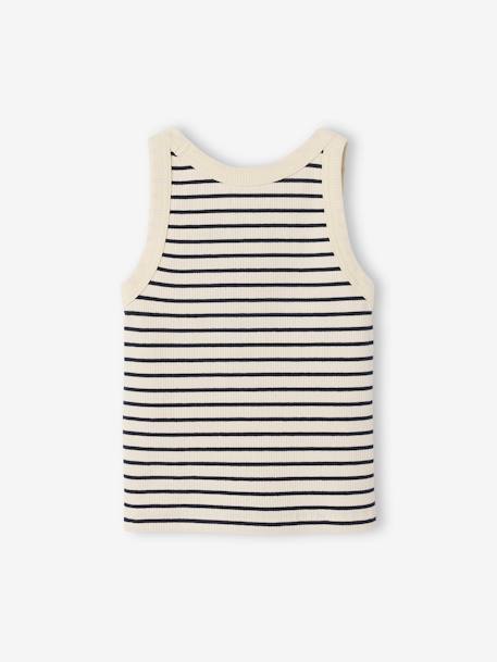 Ribbed Tank Top for Girls beige+ecru+sage green+striped blue+sweet pink - vertbaudet enfant 