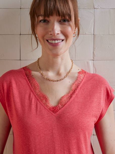 Linen Blend Front/Back Maternity T-Shirt old rose+pomegranate - vertbaudet enfant 