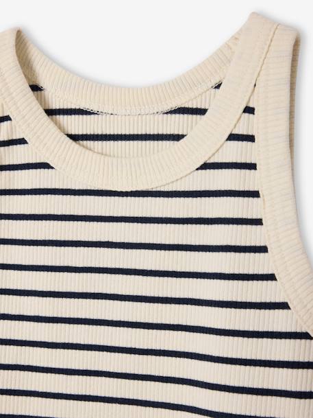 Débardeur fille en côtes beige+écru+rayé bleu+rose bonbon+vert sauge - vertbaudet enfant 