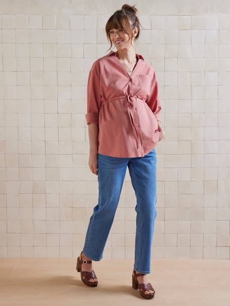 Linen-Effect Cotton Shirt for Maternity & Nursing tomato red - vertbaudet enfant 