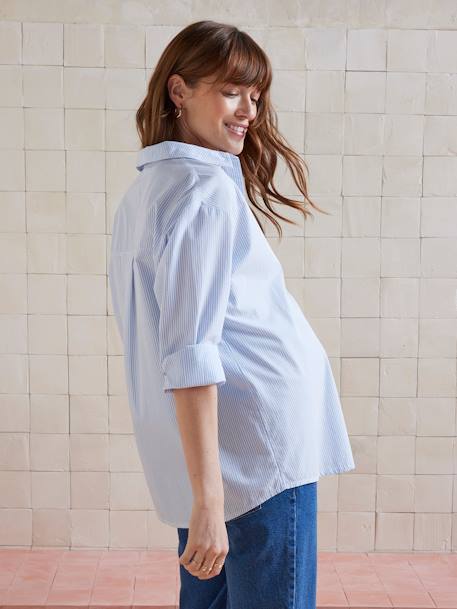Striped Poplin Blouse for Maternity & Nursing pale blue - vertbaudet enfant 