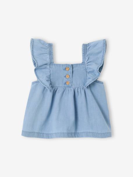 Lightweight Denim Blouse With Frilled Short Sleeves for Babies bleached denim - vertbaudet enfant 