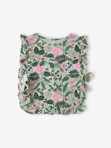 Printed Blouse with Plastron, for Girls sage green - vertbaudet enfant 